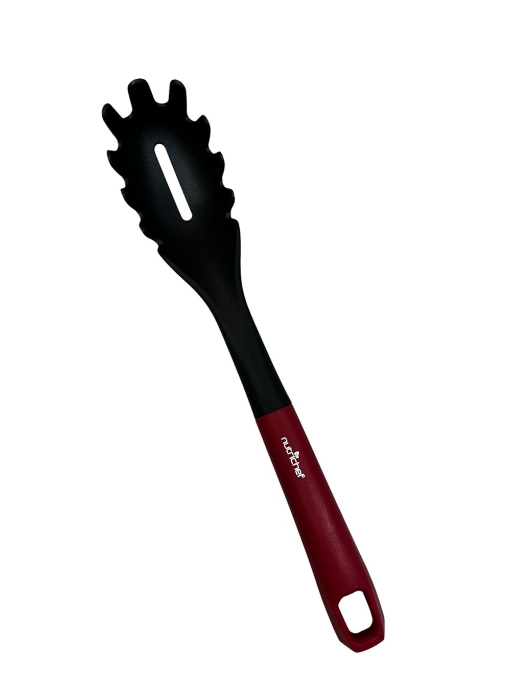 NutriChef Black Red Silicone Durable Spaghetti Pasta Spoon Kitchen Utensils